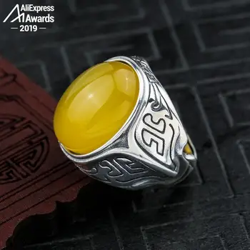 

15*20mm 6.18 Sale S925 Sterling Silver Ukraine Amber Rings Exaggerated Rings health rich lithuania Retro Handmade
