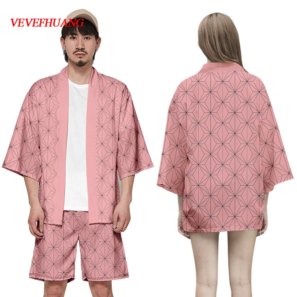 VEVEFHUANG Anime Demon Slayer Kimetsu No Yaiba Tanjiro Kamado Cosplay Costume Men Kimono Plus Size Set Jackets Halloween Party |