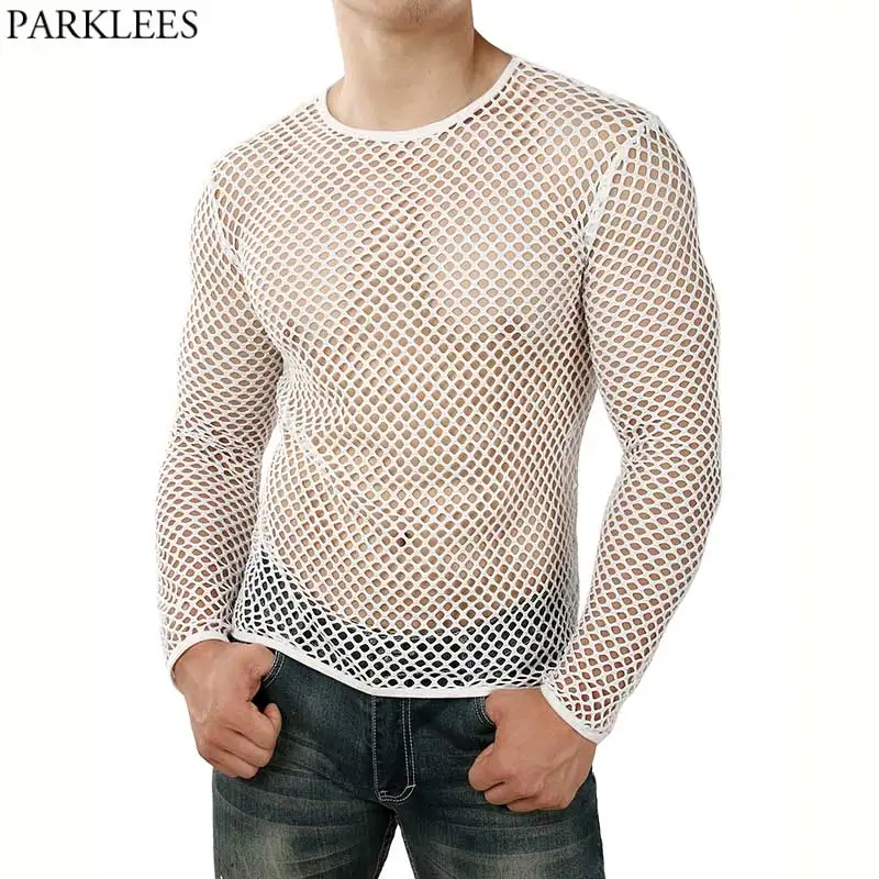Long Sleeve Transparent Tee Shirt Homme 