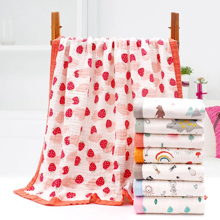 

Six-layer Washing Gauze Bath Towel Pure Cotton Water-Absorbing Baby Large Rims Printed Children's Quilt 350 Grams 110X110