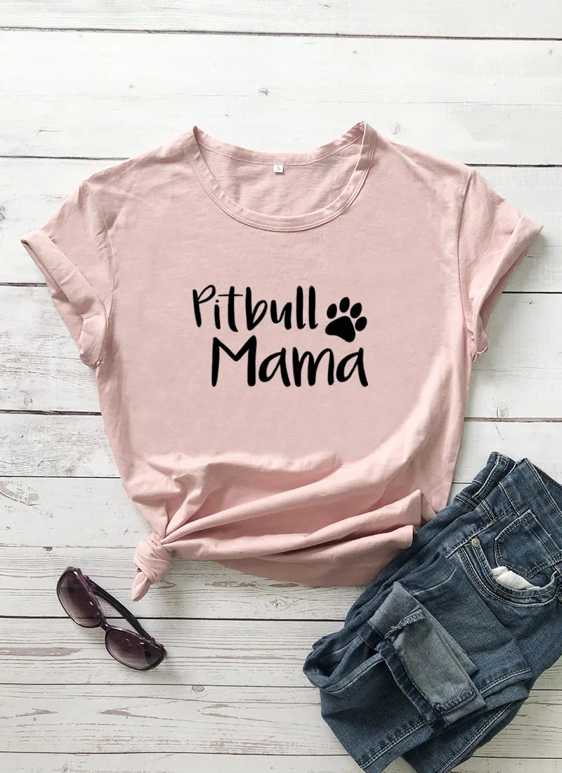 Pitbull Mama с принтом лапы Новое поступление Женская летняя забавная Повседневная