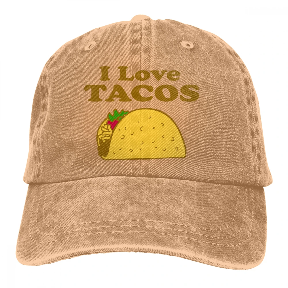 I Love Tacos Casquette натуральный унисекс Мужские Женские джинсовые бейсболка с ремешком кепки Регулируемая шляпа для гольфа папа