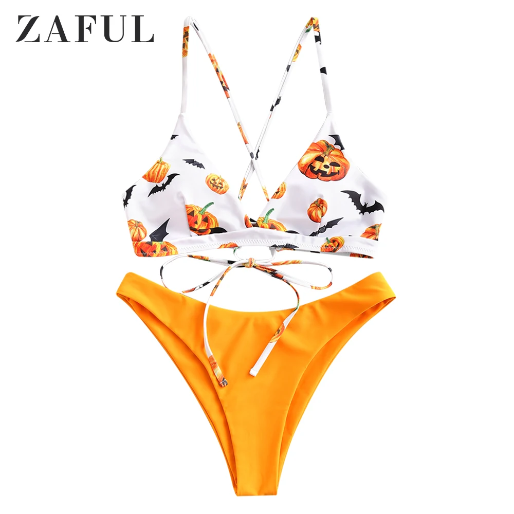 Zaful Хэллоуин Тыква кружева Cami бикини купальник | Женская одежда