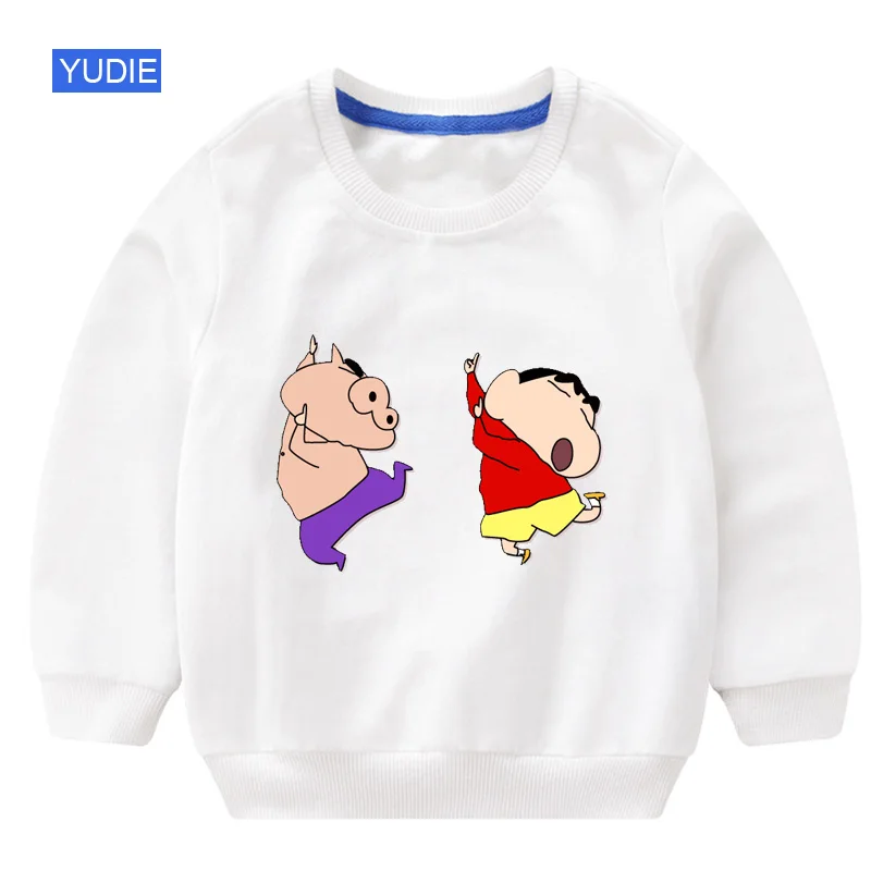 sweatshirt white Детский свитер; толстовки для мальчиков; толстовка с капюшоном с забавным рисунком «Crayon Shin Chan»; детская белая забавная осенняя одежда года для мальчиков 6 лет - Цвет: sweatshirt white