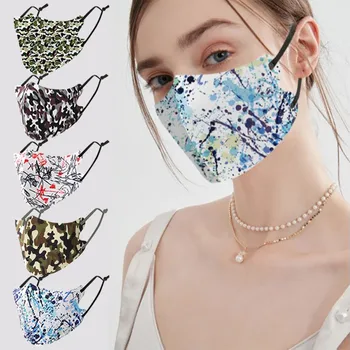 

Mask for Face Adult Women Graffiti Ice Silk Breathable Sunscreen Adjustment Facemask Earloop Mask for Face Mouth Mondmasker