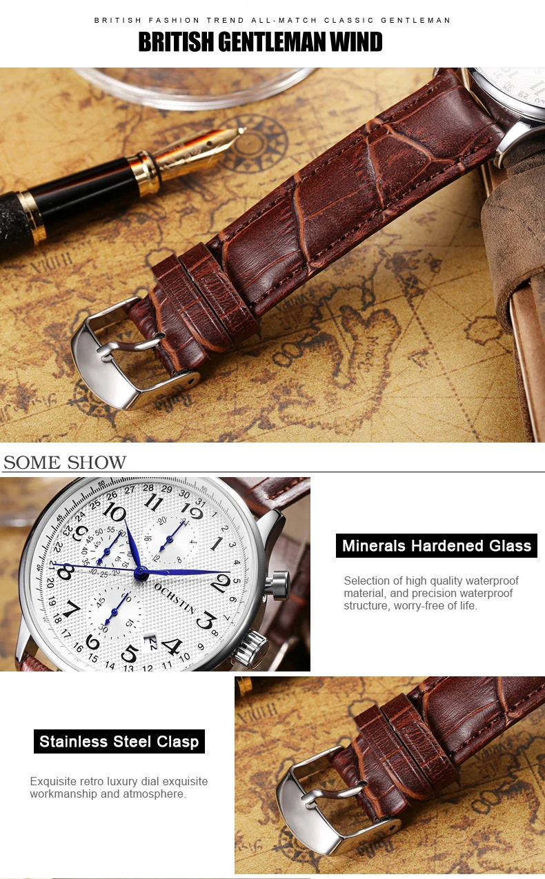 OCHSTIN Top Luxury Brand Men Business Rose Watches Chronograph Waterproof Quartz Analog Wristwatch Male Clock Relogio Masculino