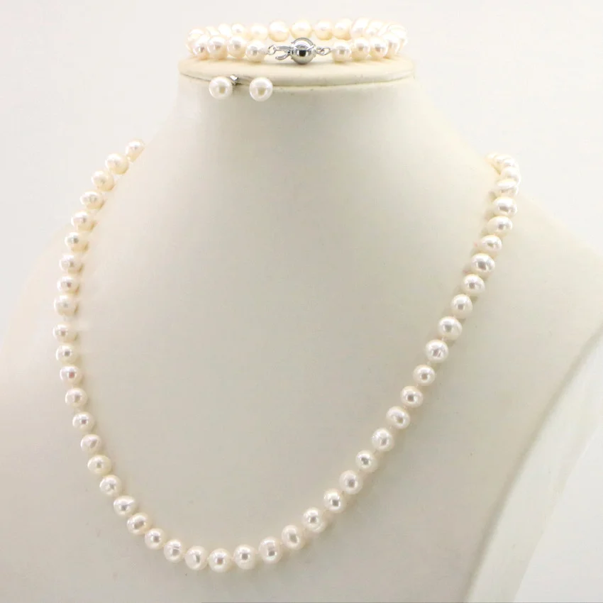 WUBIANLU 4 colors 7-8mm Pink Pearl Necklace Bracelet Earring Sets Women Jewelry Making Design Fashion Style Girl Gift Wholesale (29)