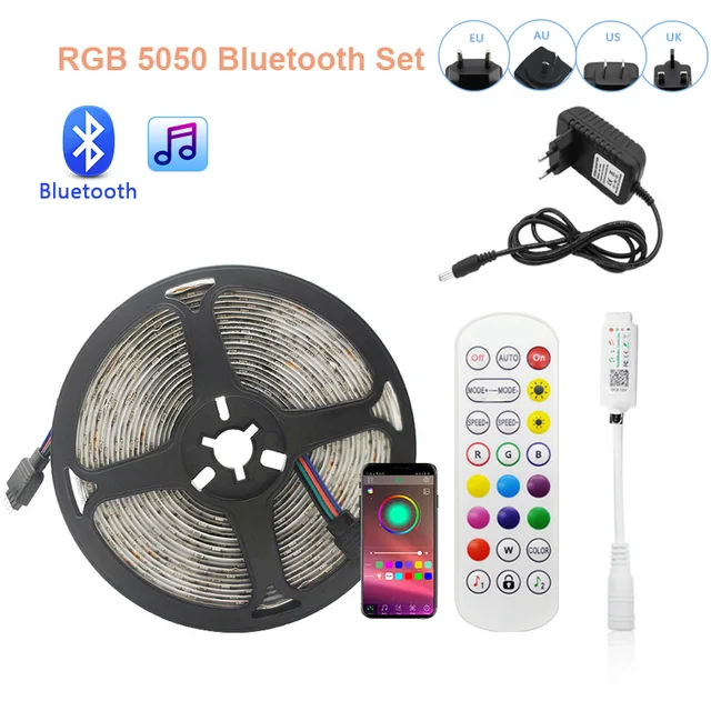 LED Strip Light RGB 5050 2835 Flexible Ribbon WiFi Bluetooth 12V led strip 20M 5M 10M 15M Waterproof Tape Diode+Control+Adapter RGB 5050 Bluetooth