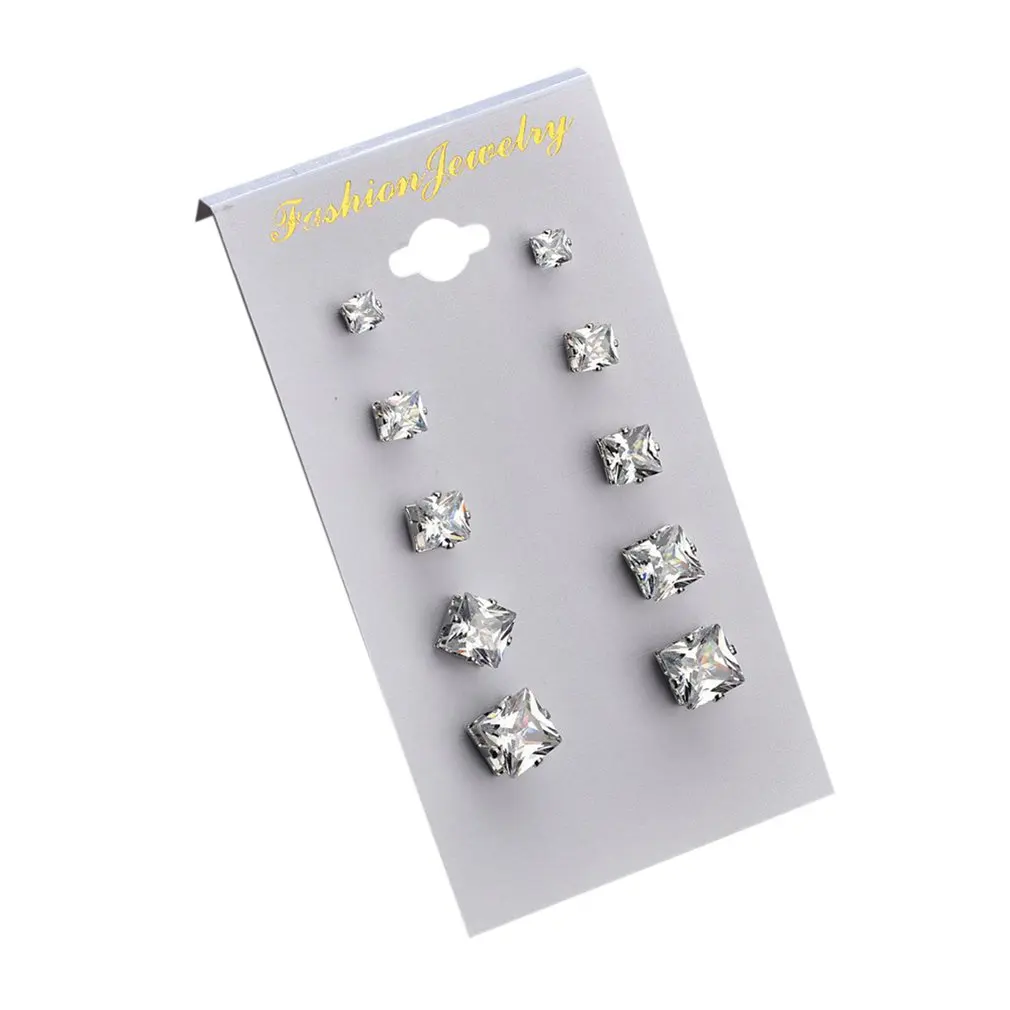 

5 Pair/pack Rhinestone Daily Jewelry for Women Stud Earrings Fashion Female Cubic Zircon Ear Trendy Girls Simple Fashion Jewelry