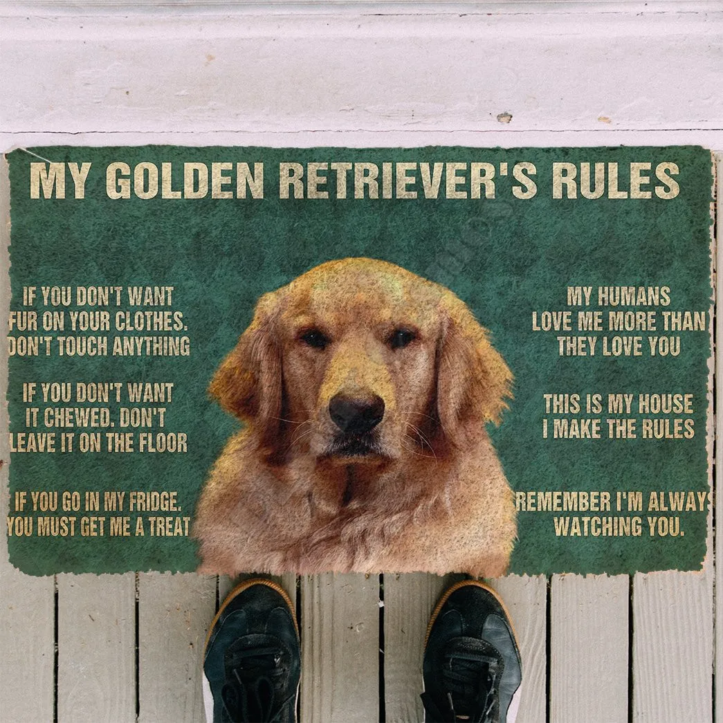 

3D Придверный коврик My Golden Retriever's Rules, Нескользящие дверные напольные коврики, декоративный Придверный коврик для крыльца
