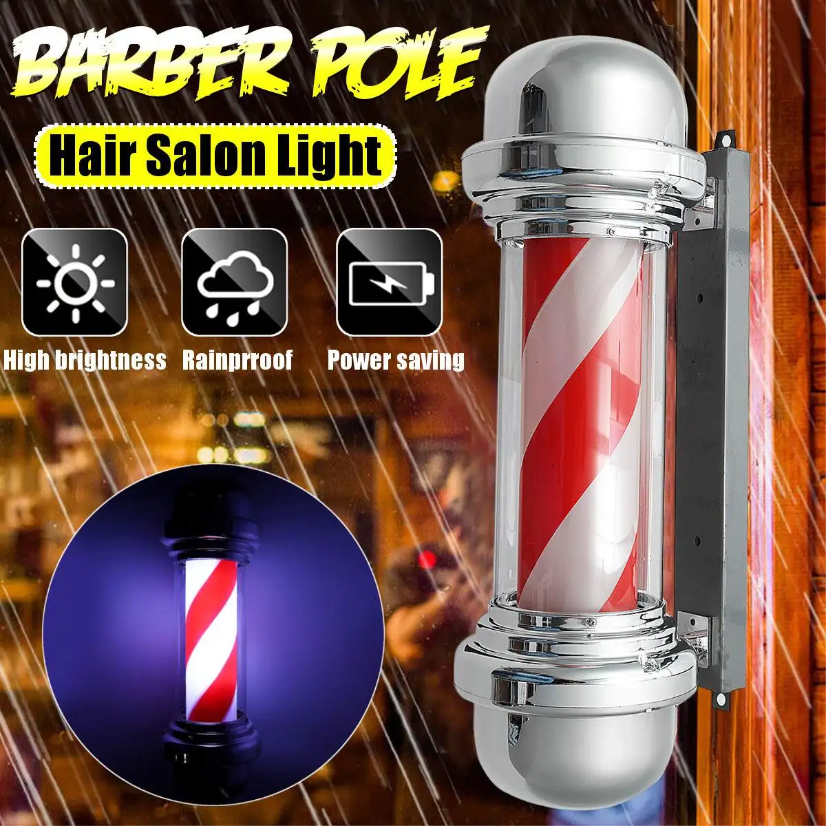 

New Barber Shop Pole Rotating Lighting Red White Stripe Rotating Light Stripes Sign Hair Salon Wall Hanging LED Downlight