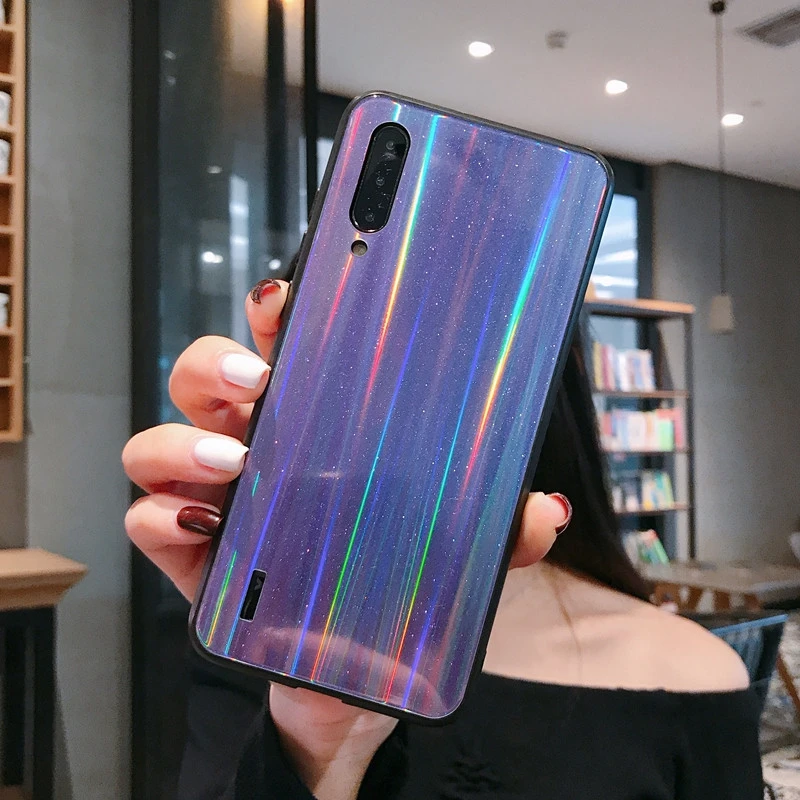 Чехол для Xiaomi mi 8 9 SE Lite A3 Red mi 7A Note 7 8 K20 Pro Чехол из закаленного стекла с блестящими лазерными блестками и градиентом