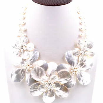 

November coupons handmade sea shell& freshwater pearl flower chokers necklace for women
