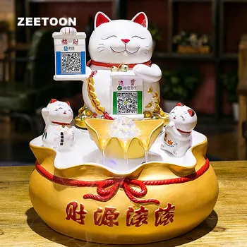 

110V-220V Lucky Cat Figurine Water Fountain Ceramic Lucky Cat Decoration Feng Shui Waterfall Business Gift Desktop Water Feature
