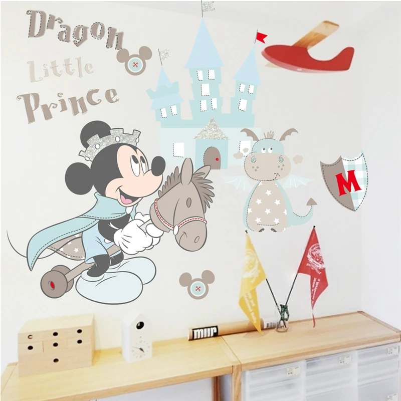 cartoon mickey mouse prince castle dragon wall stickers for kids rooms home decor disney wall decals pvc mural art diy posters
