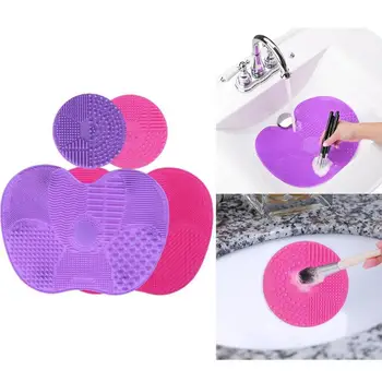 

Silicone Makeup Brush Cleaning Mat Non-Toxic Odorless Multifunctional Practical 1 Apple Shaped Large Mats and 1 Round Mini Mats