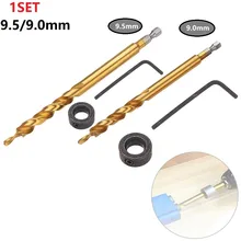

3Pc 9/9.5mm Drill Bit Hex Pocket Hole 3/8inch Step Drill Bit Stop Collar For Jig Guide Woodworking Inclined Hole Locator