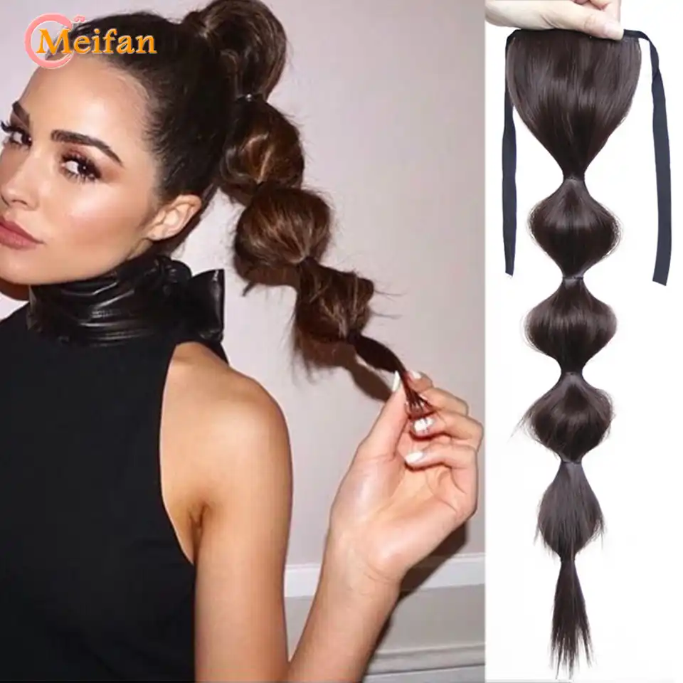 Meifanバブルランタン形のヘア髪型組紐かわいい女の子のための合成黒 ブラウン自然な偽のポニーテール 人工ポニーテール Aliexpress