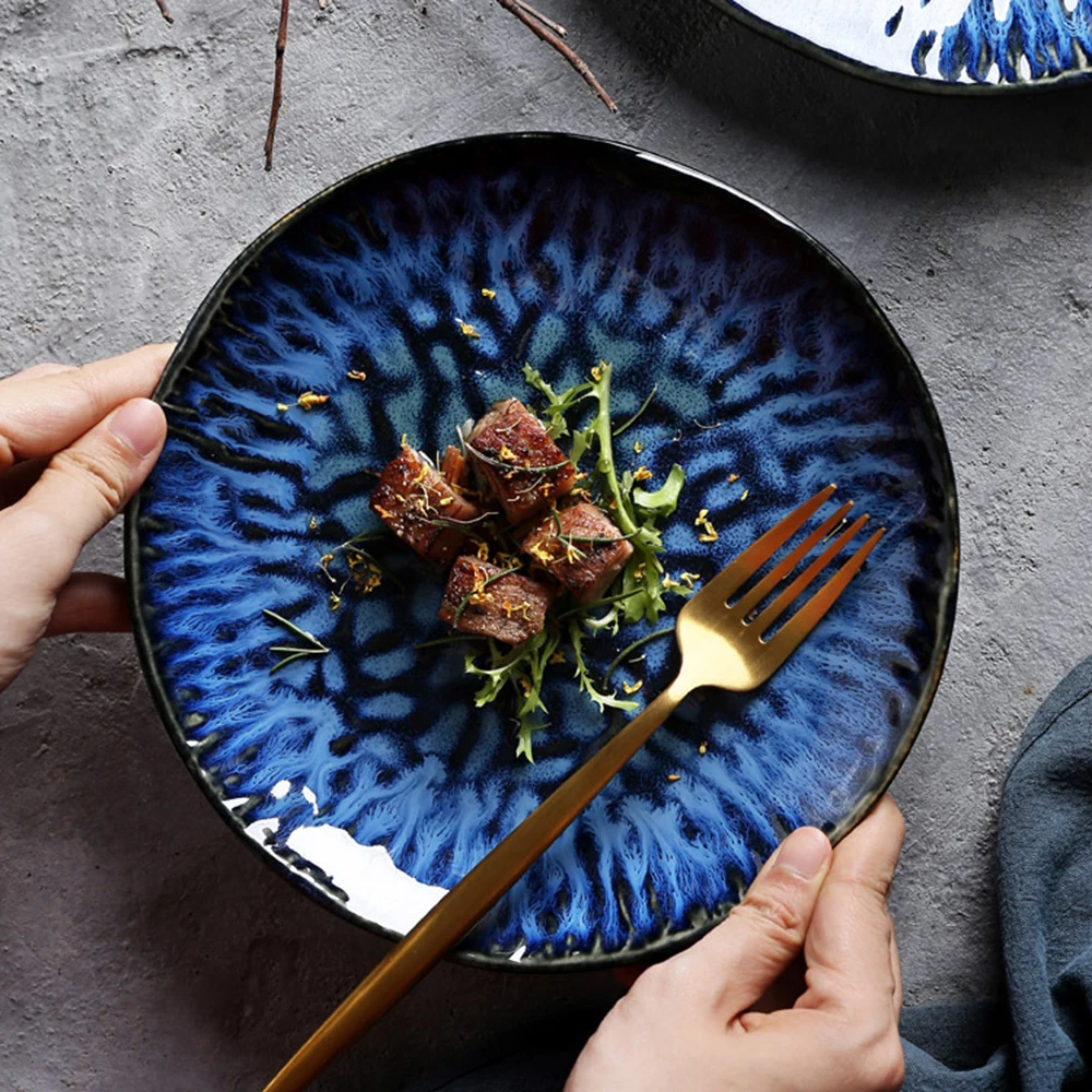 

European Style Creative Western Breakfast Tableware Household Ceramic Dish 8 Inch Porcelain Dessert Dinnerware Cake Plate