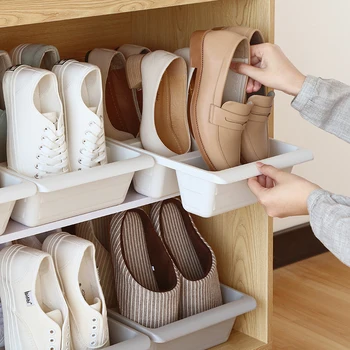 

Thick Plastic Three-grid Vertical Shoe Storage Box Household Frame Shoe Shelf Organizer Space Saver Organizer Cupboard Cabinets