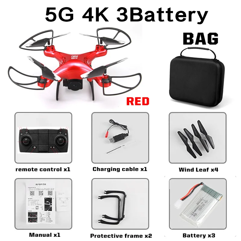 Red 4K 3B Bag SH4 gps Дрон камера HD 4K 1080P 5G Wifi FPV Профессиональный Квадрокоптер RC Дрон Вертолет игрушка для детей VS SG907 - Цвет: Red 4K 3B Bag