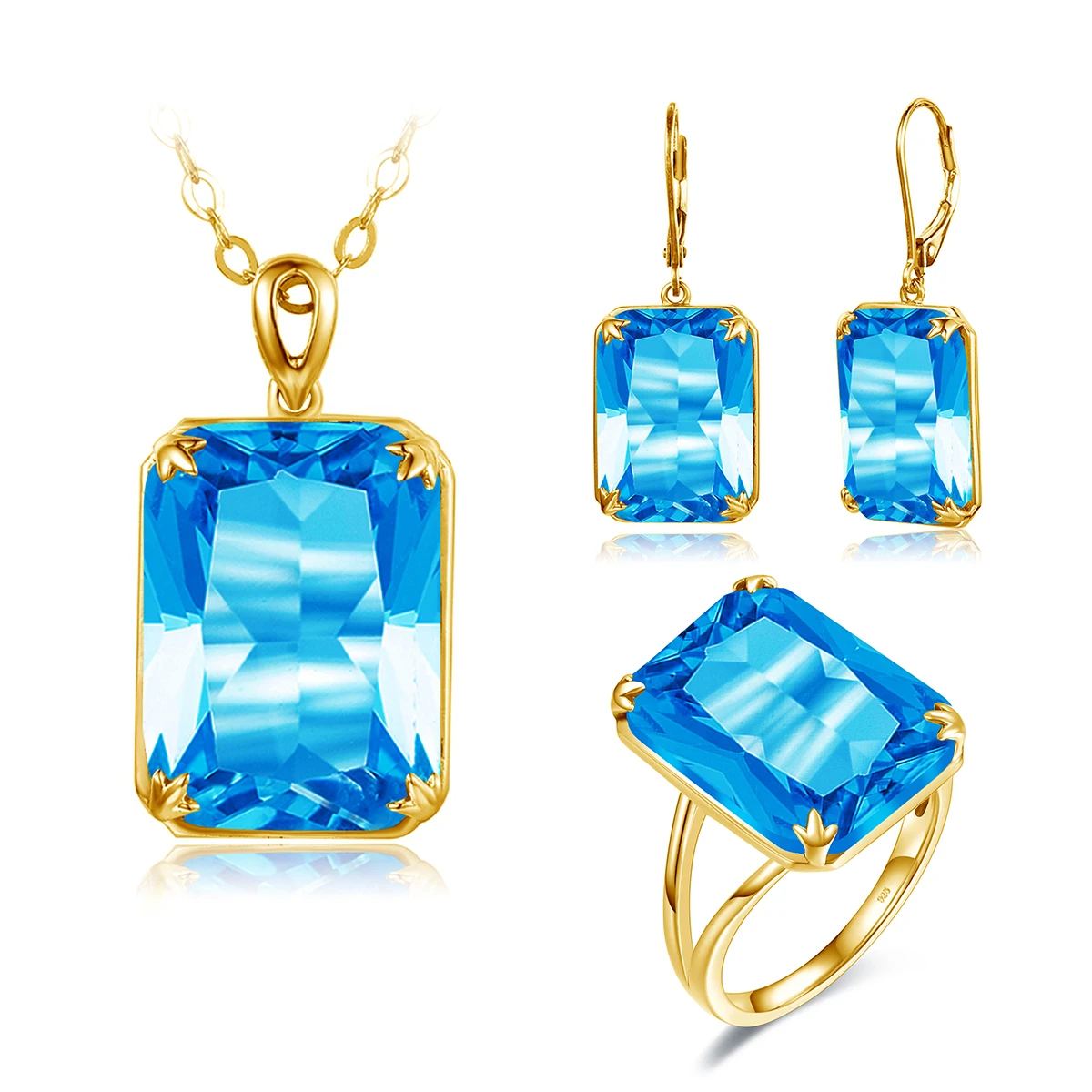 Blue Topaz 925 Sterling Silver Dangle Earrings 18k Gold Plated Gemstone Jewelry 