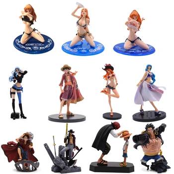 1pcs 2pcs 3pcs Luffy Nami Akakami No Shankusu Shanks Vivi Ace Sabo Three Brothers Pvc Action Figure Collectible Model Gift Toy Leather Bag