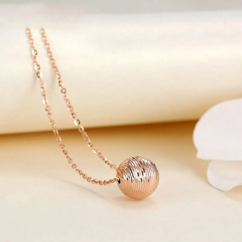 Lucky Ball Carve Clavicular 18K чистый настоящий твердый розовый из натурального золота кулон ожерелье набор для женщин Необычные высококлассные офисные ювелирные изделия