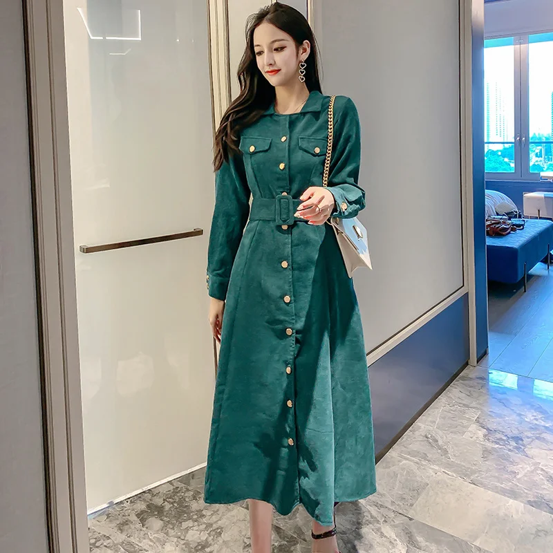 

Autumn Winter Vintage Long Dress Women New Fashion England Style Single Breasted Elegant A-line Ladies Party Dresses S063