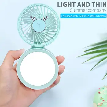 

Hanging Neck Fan 1500mAh Fill Light Mirror Mini USB Creative Beauty LED Fan Portable USB Fan Travel Girl Low Noise Round Shape