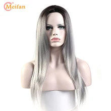 MEIFAN длинные прямые Ombre синтетический парик для женщин черный Омбре серый средняя часть термостойкий косплей парик