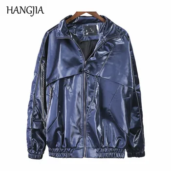 

Hip Hop Biker PU Leather Jacket Men Black Blue Reflective Jackets Coats Women Autumn and Winter Streetwear Night Club Jacket