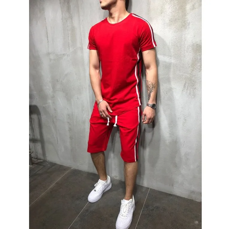 Mens Tracksuit Sportswear Short-Sleeve T-Shirt 2piece-Set Summer New Male Breathable