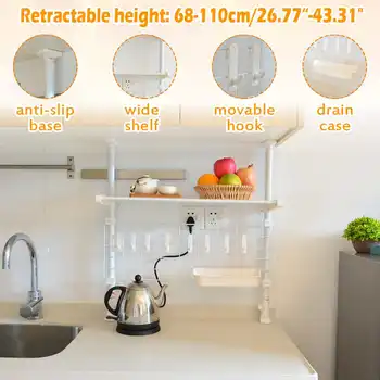 

Multi-use Kitchen Shelf Organizer Hanging Mesh with 8 Hooks Rack Dishes Drying Rack Kitchen Storage Countertop Utensils Holder