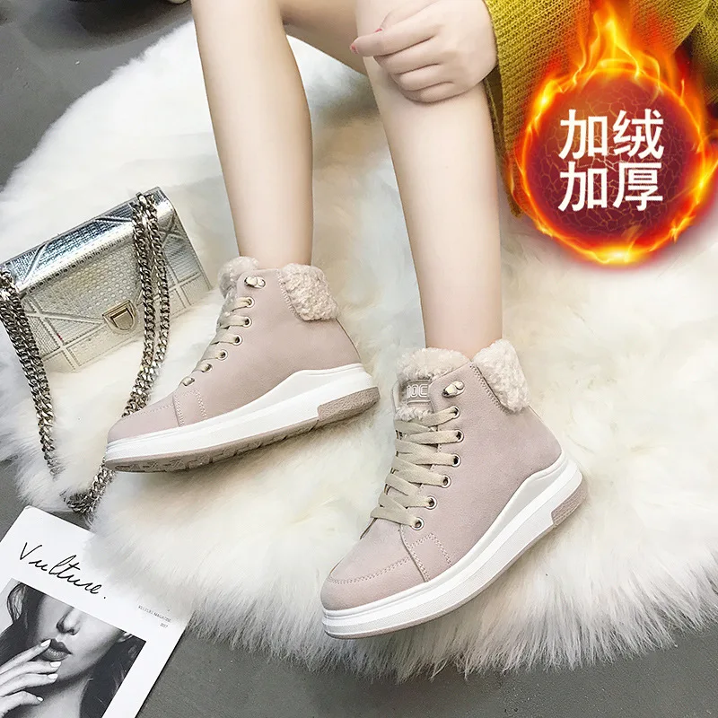 Зимняя женская обувь; теплая плюшевая женская повседневная обувь на меху; модные кроссовки на шнуровке; зимние ботинки на платформе; большие размеры; W324