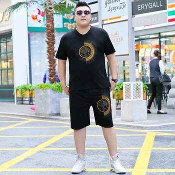 

Trend Man Plus Fat Increase Code Leisure Sports Suit Fat Short Sleeve T-shirt Wei Pants Summer Dress Two-piece Set Extra Large