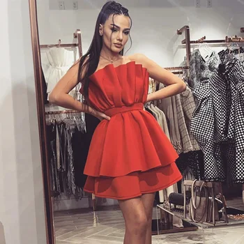 

2020 Sexy Off Shoulder Bodycon Dress Women Strapless Pleated Mini Red Dresses Ladies Short Party Club Dress Vestidos YS-60
