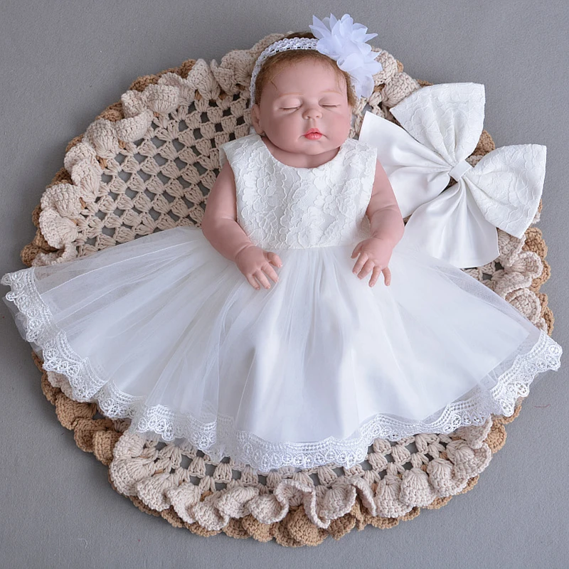 

Baby Flower Girl Dress Pink Bridesmaid Outfits with Headband Vestidos Bebe Formal Children Clothes Baby Girl Christening Dress