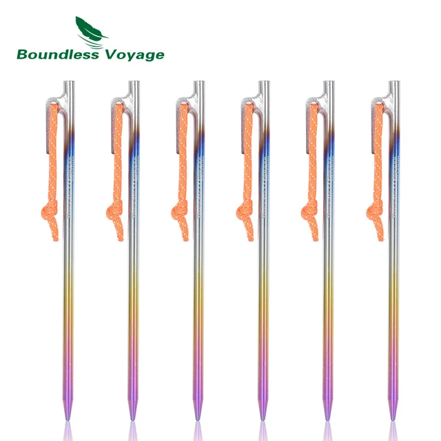 Boundless Voyage Titanium Tent Pegs Camping Nails Heavy Duty Tent Stakes Pins Hard Ground Accessories 20cm/24cm/30cm/35cm/40cm Ti4013PM 24cm 6pcs