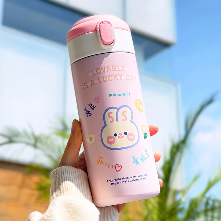 Botellas De Agua 380 ML Kawaii Bear Botella Térmica Para Niños