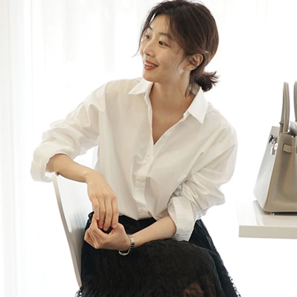 Autumn Spring Female Basic Simple White Oversize Loose Blouses Fall Korean Style Long Sleeve Office Ladies Blouses Leisure Tops - 4.00031E+12