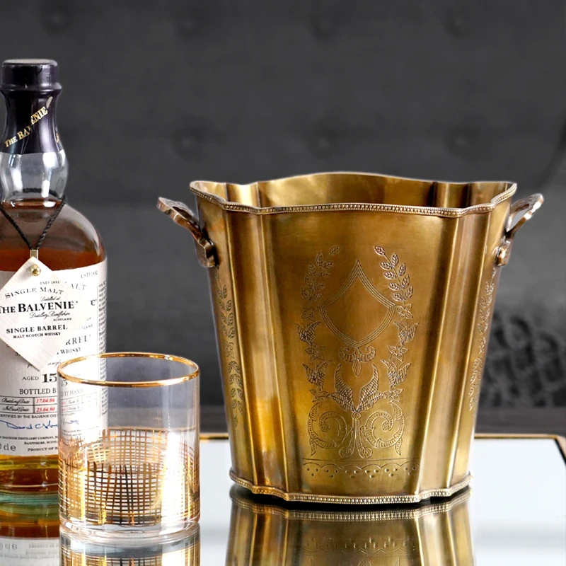 Wine Ice Bucket Vintage Carved Brass Ice Bucket Champagne Beer Whiskey Bottle Cooler Restaurant Bar Utensils Party Wine Cooler