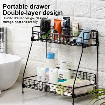 

Double Layer Folding Bathroom Shelf Kitchen Organizer Creative Office School Keep Neat Multifunctional Minimalist Storage Rack