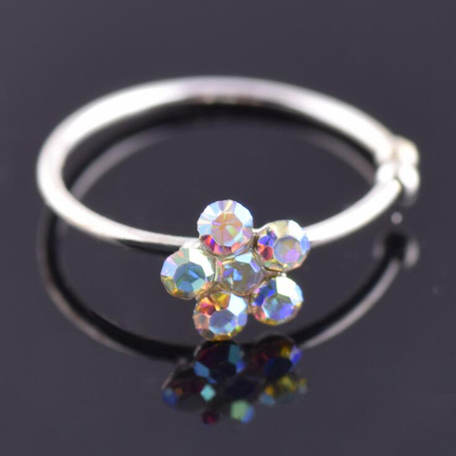Plum Flower Rhinestone Nose Stud Hoop Sparkly Nose Ring Body Piercing