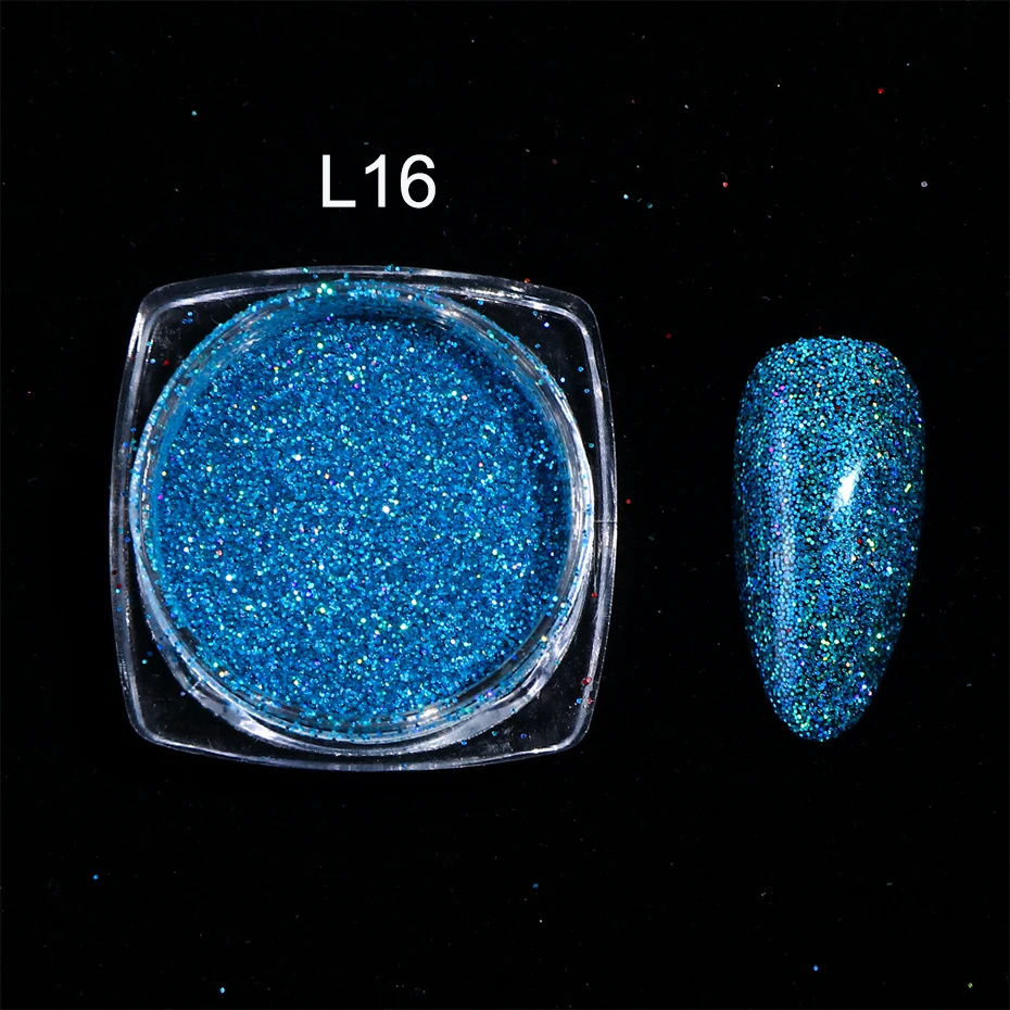 1 коробка лазерный голографический блестящий для ногтей порошок Сияющий пигмент пыль гель лак хлопья мерцающий блеск ногтей украшения BEL01-16-1 - Цвет: L16