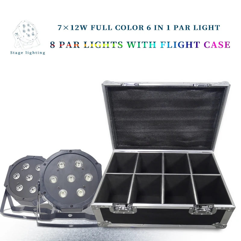 8pcs 7x18W led Par lights RGBWA UV 6in1 flat par dmx512 disco professional stage dj equipment with flight case | Лампы и освещение