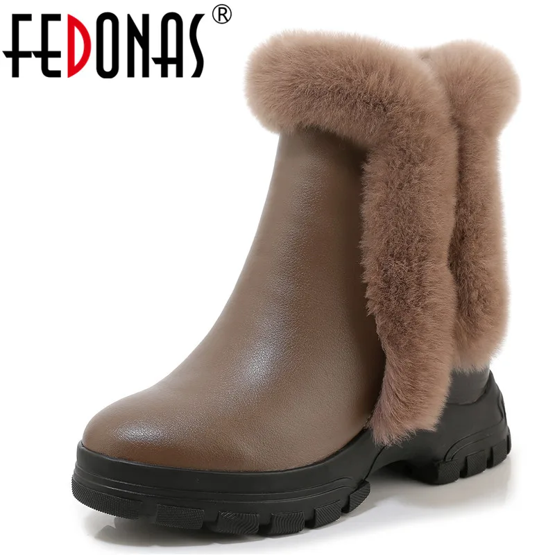 

FEDONAS Wedges Women Genuine Leather Ankle Boots Autumn Winter Warm Plush Female Snow Boots Party Office Shoes Woman High Heels