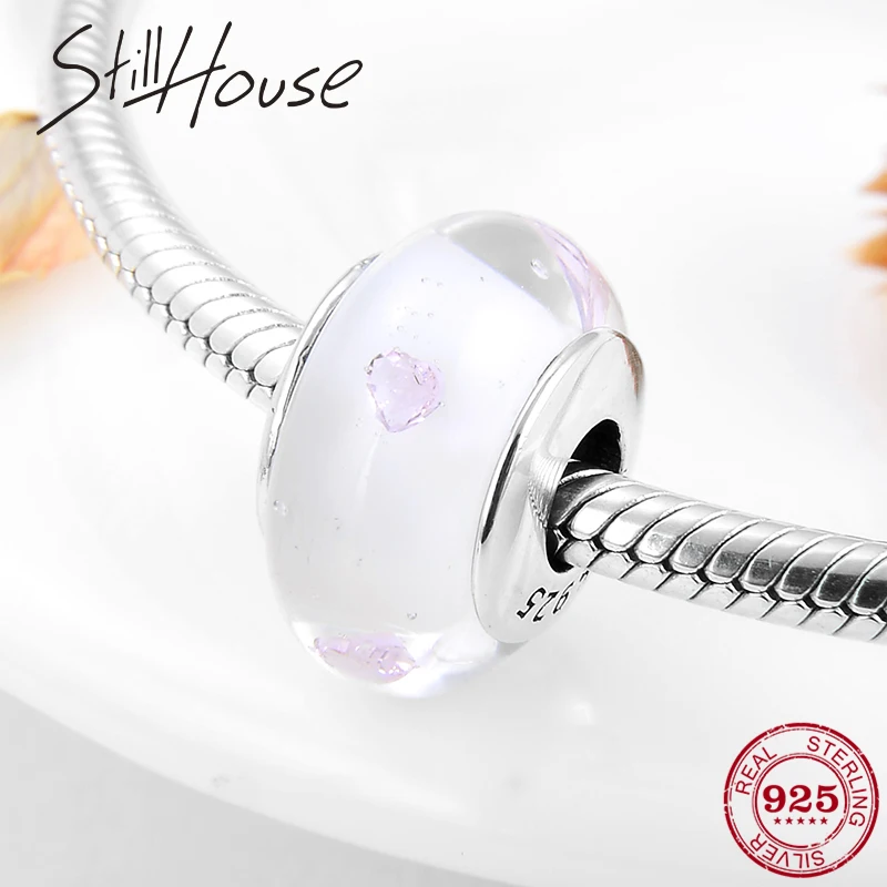 

New Clear and Pink Heart Glass Charm Beads For Jewelry Making New 925 Sterling Silver Fit Original Pandora Charms Bracelet