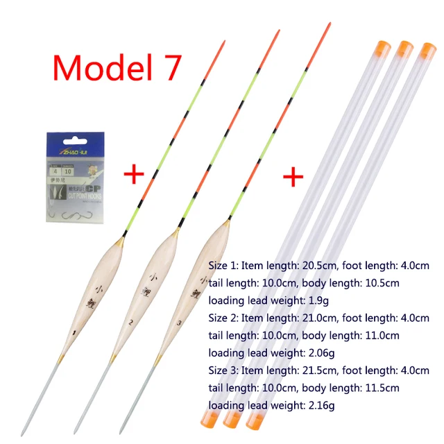 3pcs/lot Shallow Water Fishing Floats Balsa Bobber+3pcs float tubes+1 Bag Fishing hooks Fresh Water Buoy Fishing Tackles Tools Model 7