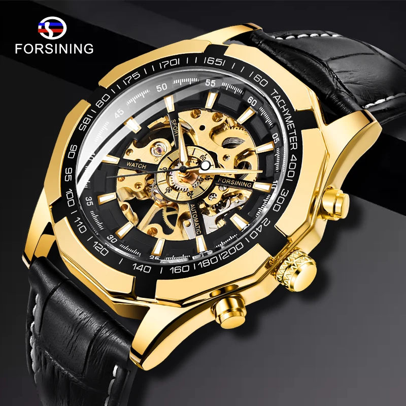 Часы наручные FORSINING механические с кожаным ремешком модные брендовые Роскошные